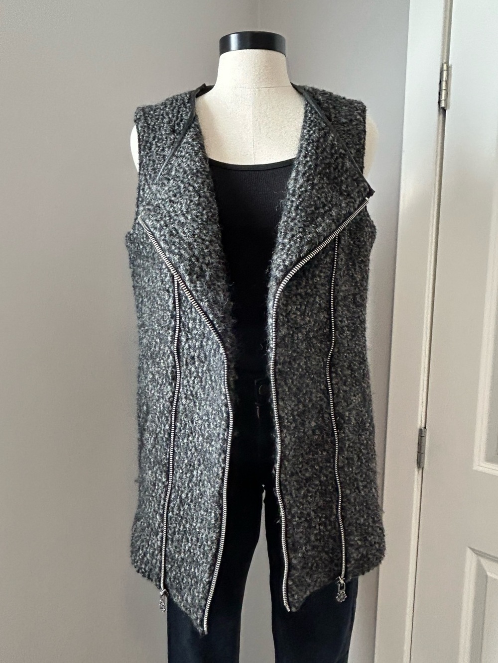MAISON SCOTCH Gray Moto Vest Boucle Wool Blend